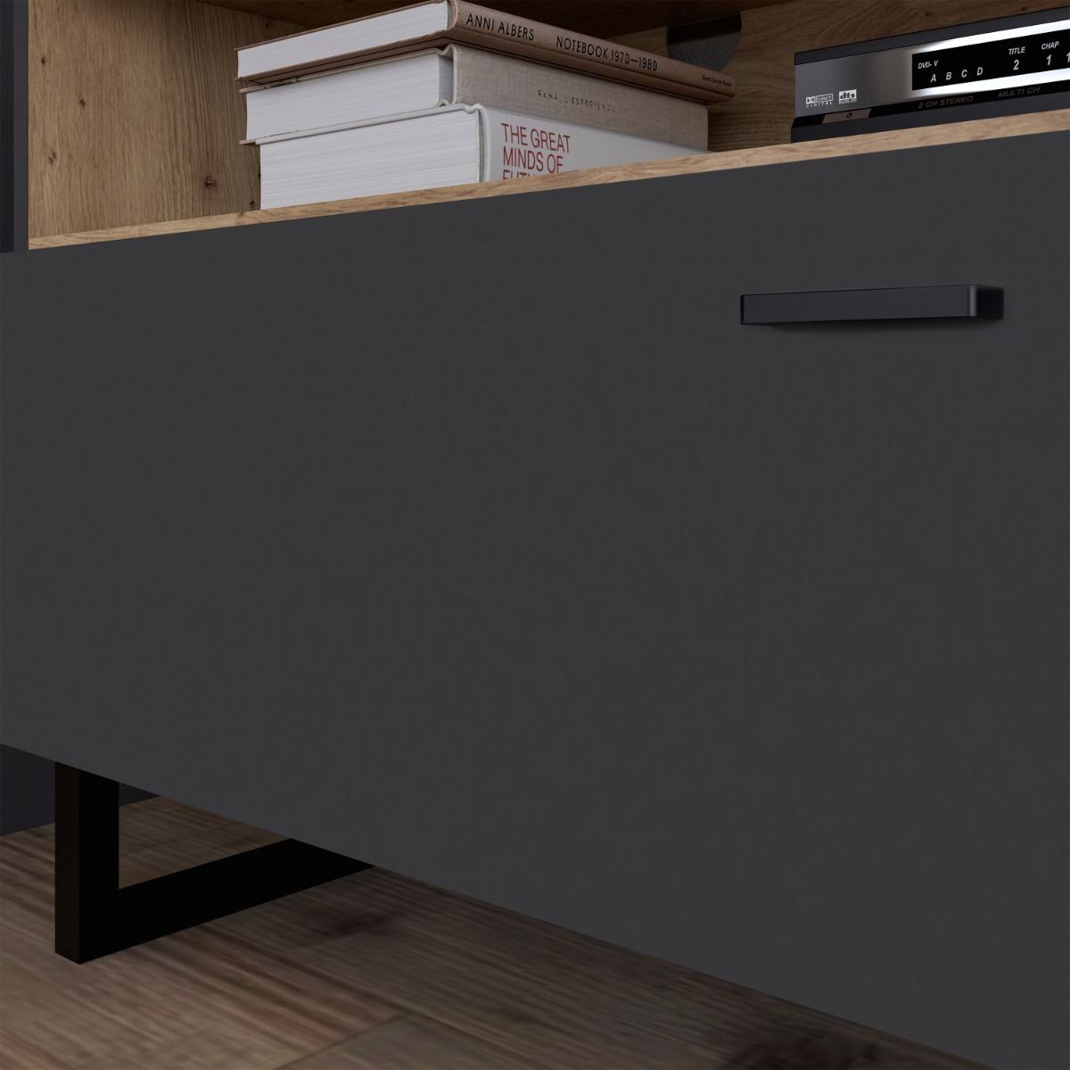 Klara TV Unit with 1 Drawer 2 Flip Doors in Grey and Brown inc LED Lighting