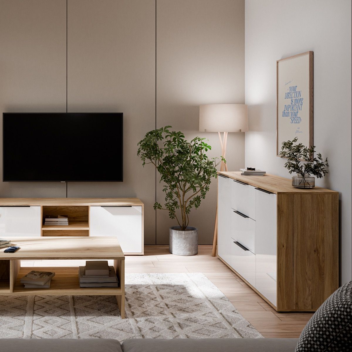 Orkney 3 Drawer Sideboard with 2 Doors in Brown and White Gloss