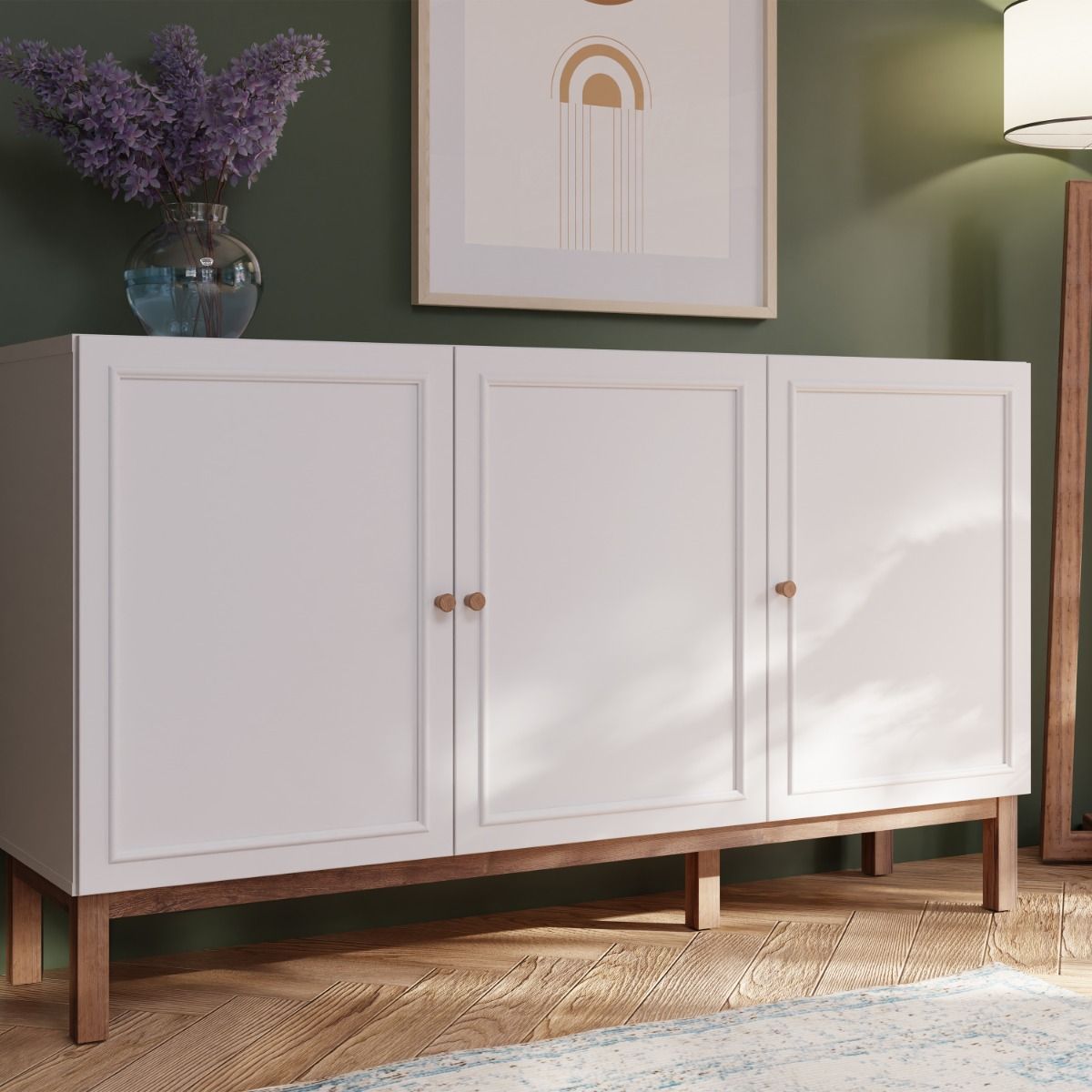 Wensley 3 Door 1 Drawer Sideboard in Light Grey and Brown