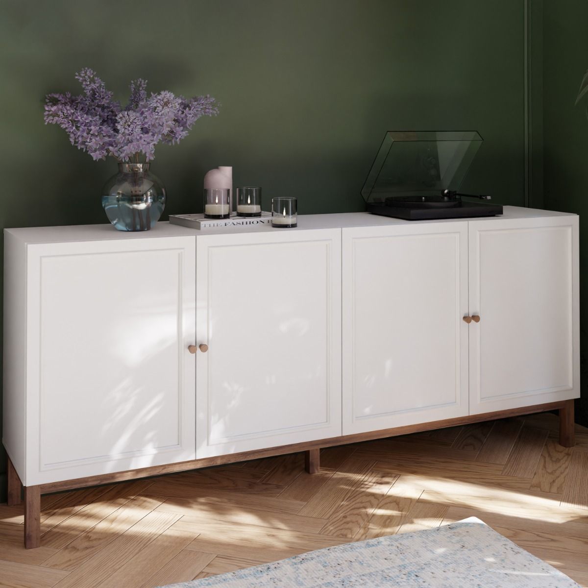 Wensley 4 Door 1 Drawer Sideboard in Light Grey and Brown