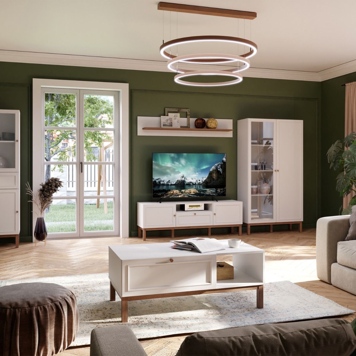 Wensley 2 Door 1 Drawer TV Unit in Light Grey and Brown