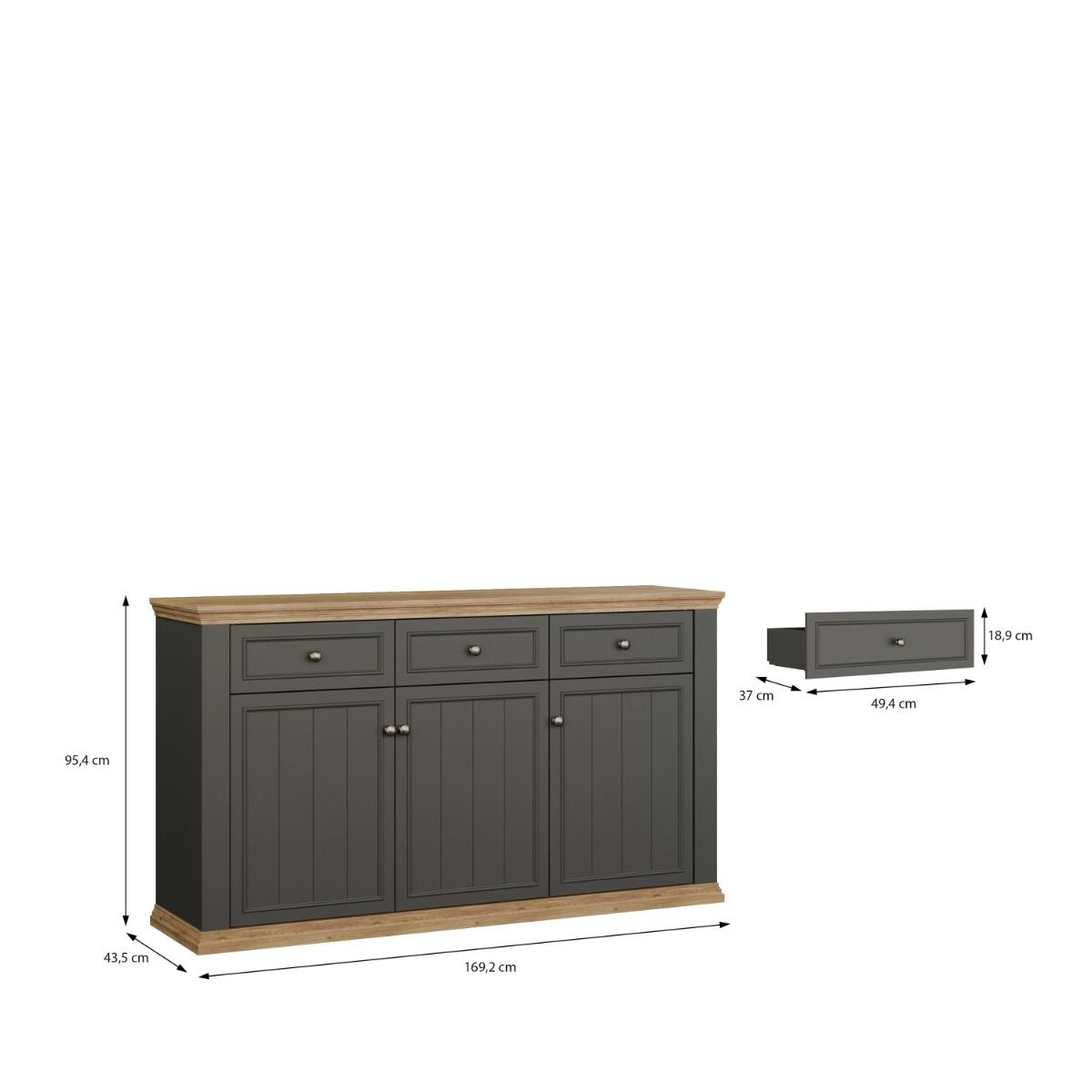 Pontypool 3 Drawer & 3 Door Sideboard