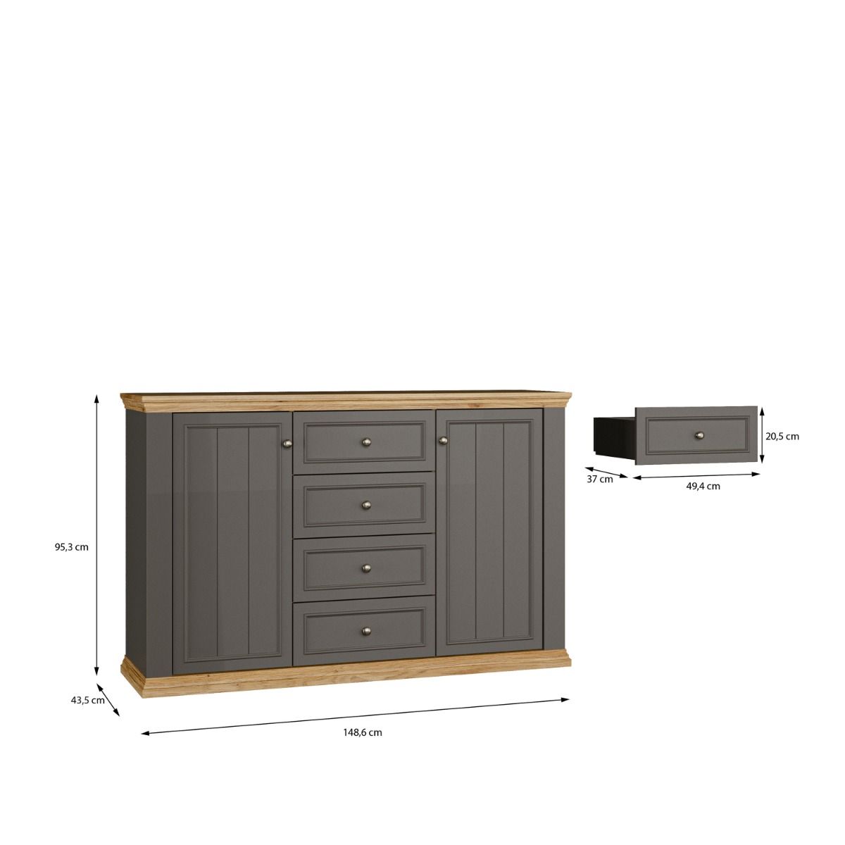 Pontypool 4 Drawer & 2 Door Sideboard