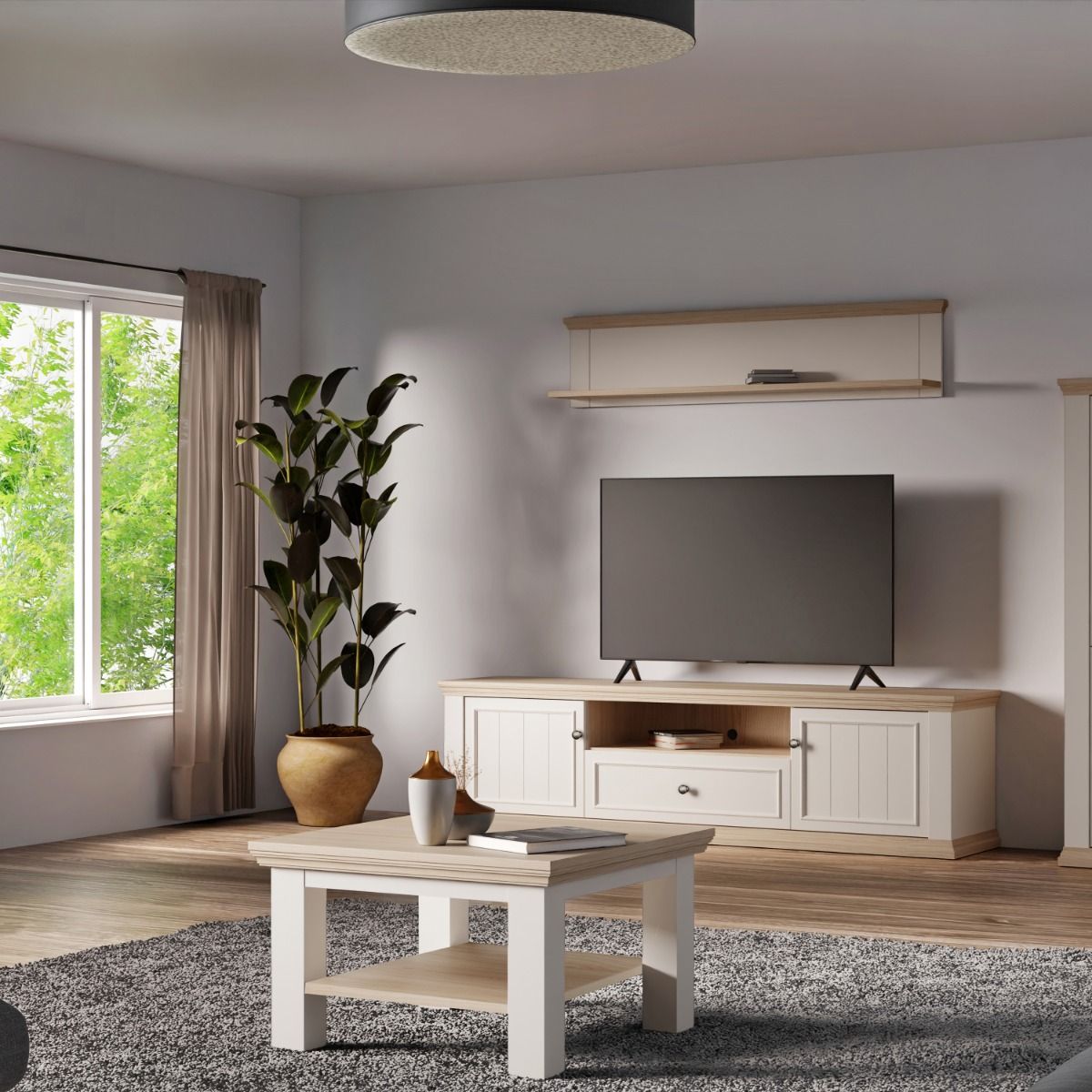 Pontypool Wide TV Unit with 2 Doors, Drawer & Open Shelf