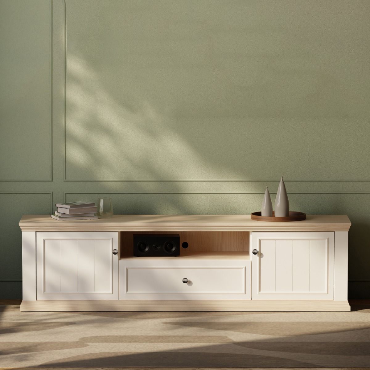 Pontypool Wide TV Unit with 2 Doors, Drawer & Open Shelf