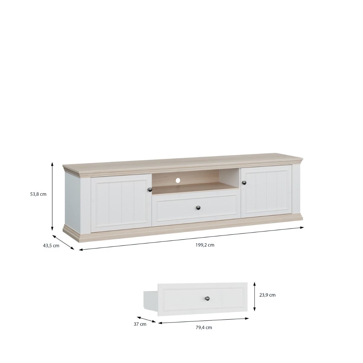 Pontypool Wide TV Unit with 2 Doors, Drawer & Open Shelf