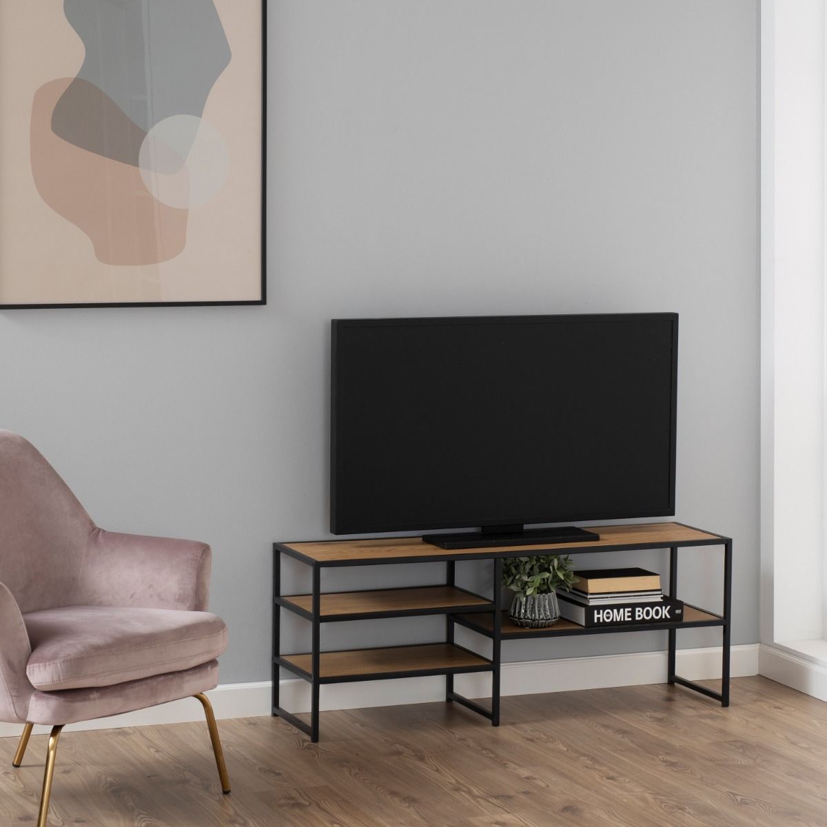 Seaford Black Metal Open TV Unit