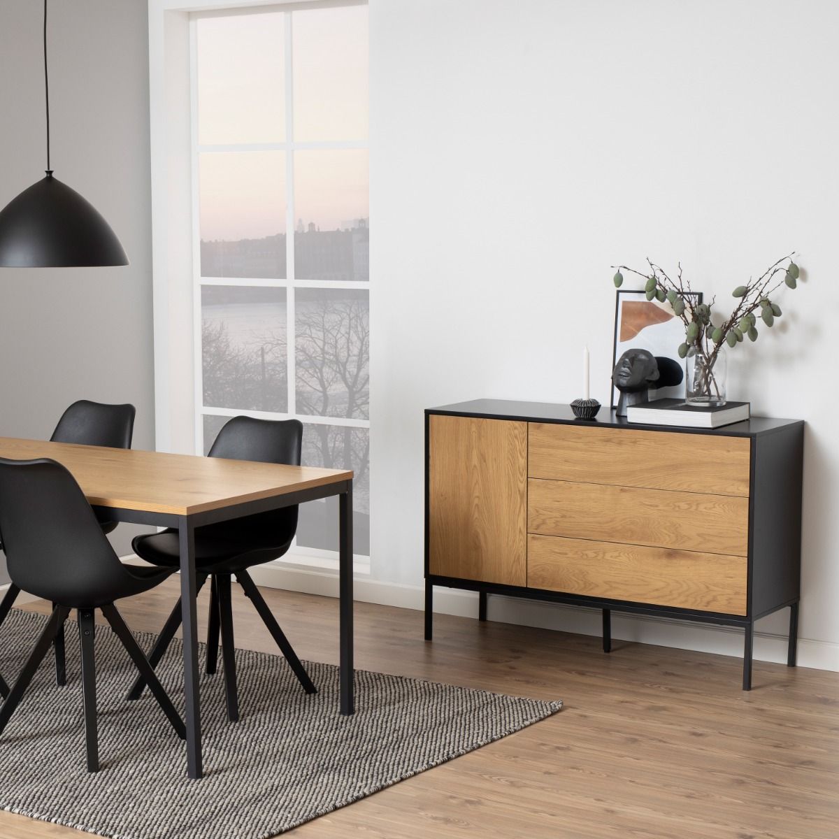Seaford 1 Door 3 Drawer Small Sideboard in Black & Brown