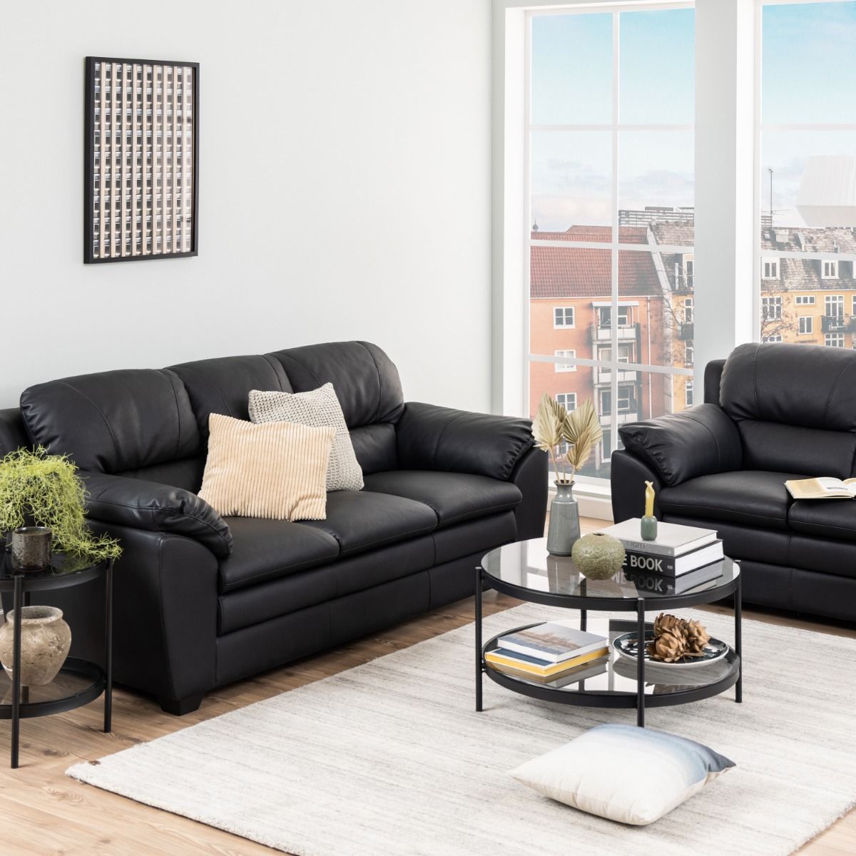 Bayonne Round Coffee Table with Smoked Glass Top in Black