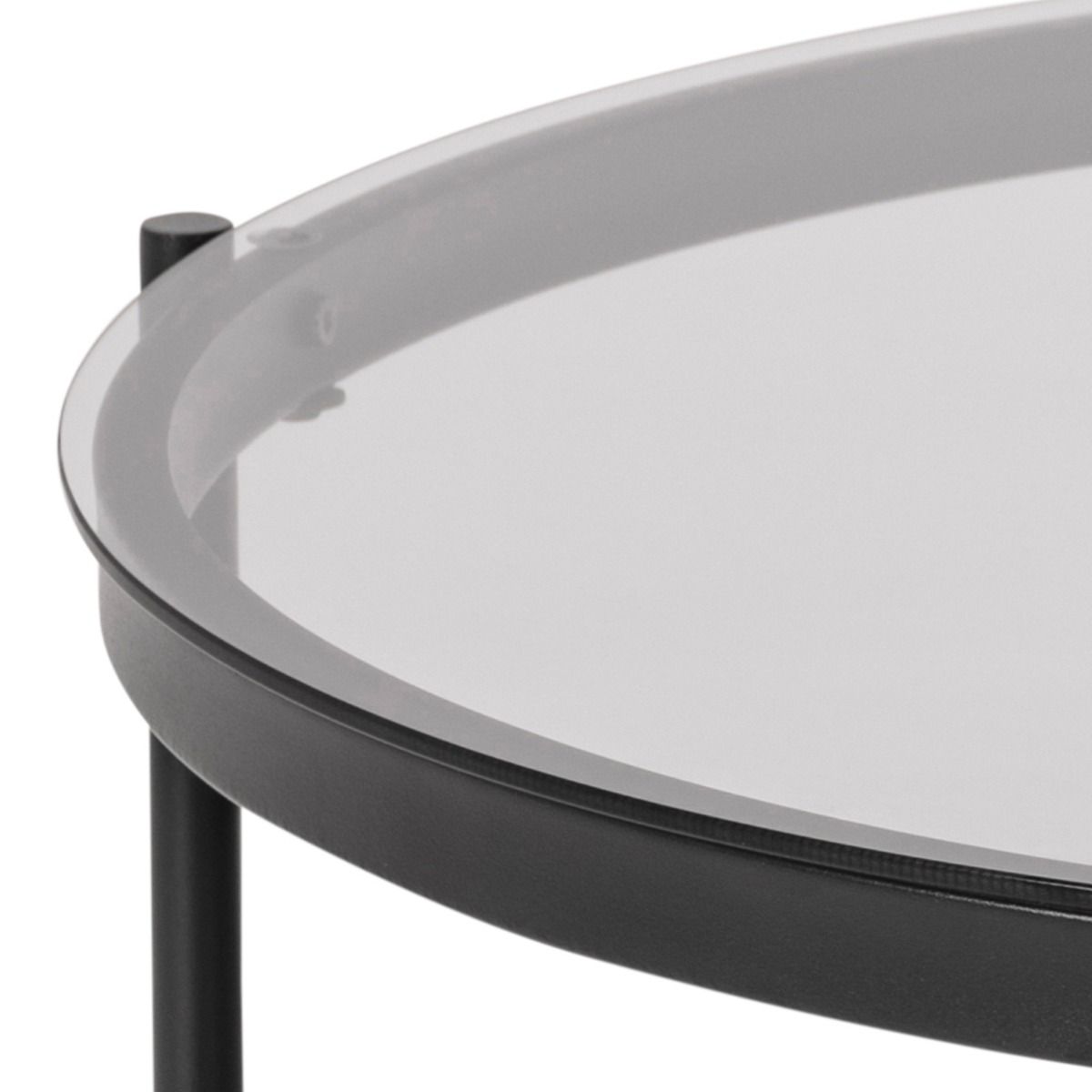 Bayonne Round Coffee Table with Smoked Glass Top in Black