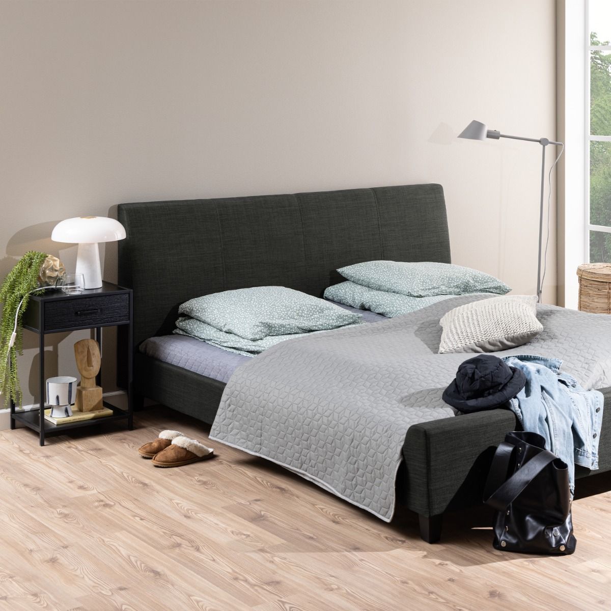 Seaford Bedside Table with 1 Drawer in Black & Brown