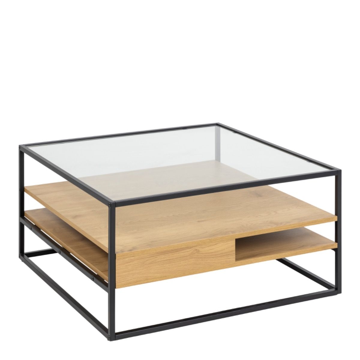 Randolf Square Coffee Table with 2 Shelves in Black and Brown