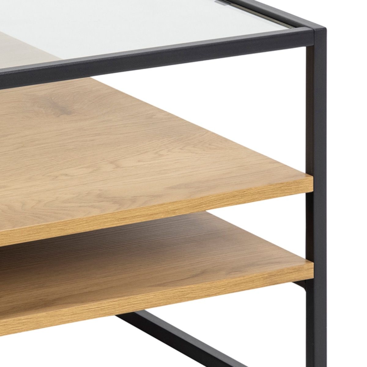 Randolf Square Coffee Table with 2 Shelves in Black and Brown