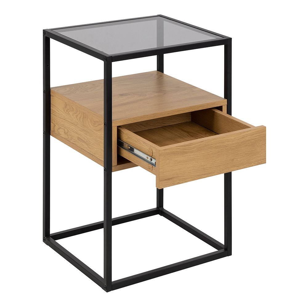 Randolf Square Bedside Table with 1 Drawer in Black and Brown