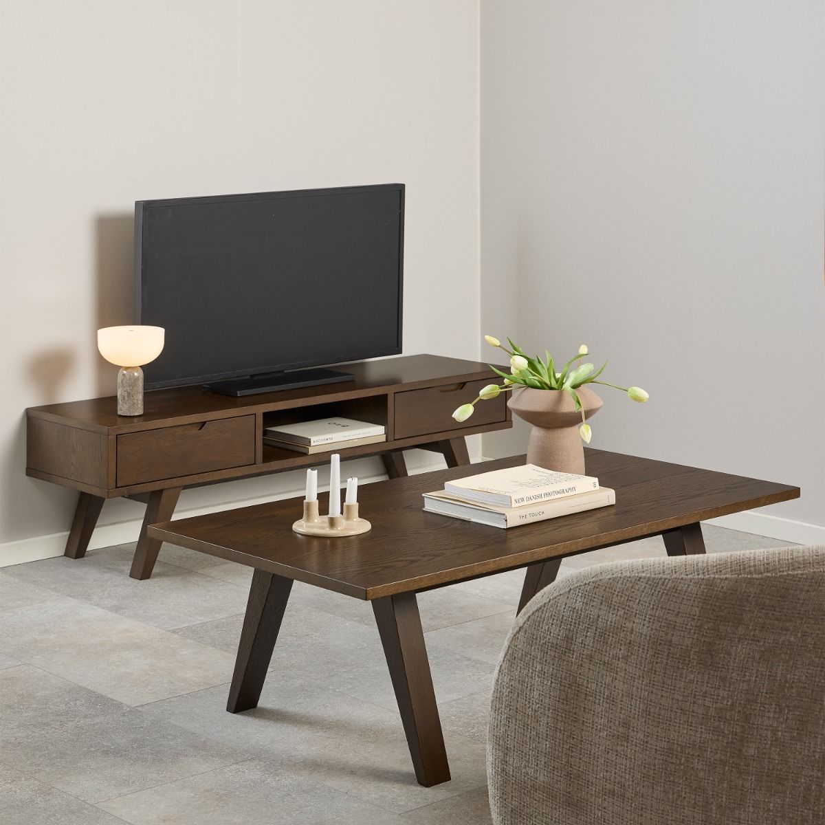 A-Line TV Unit with 2 Drawers