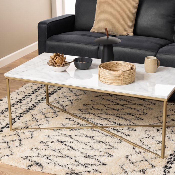 Alisma Coffee Table with White Marble Top & Brass Legs