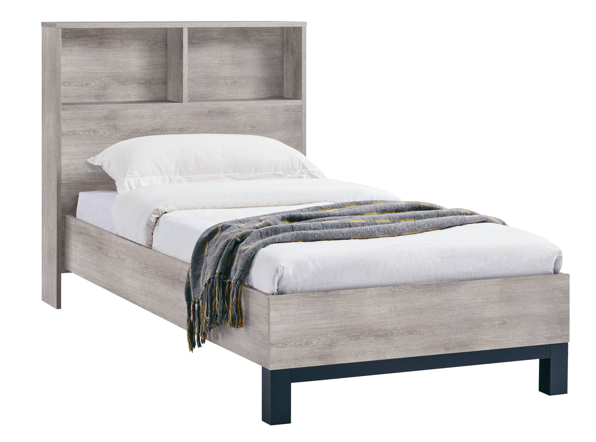Bali Bookcase Headboard Bed - Grey Oak