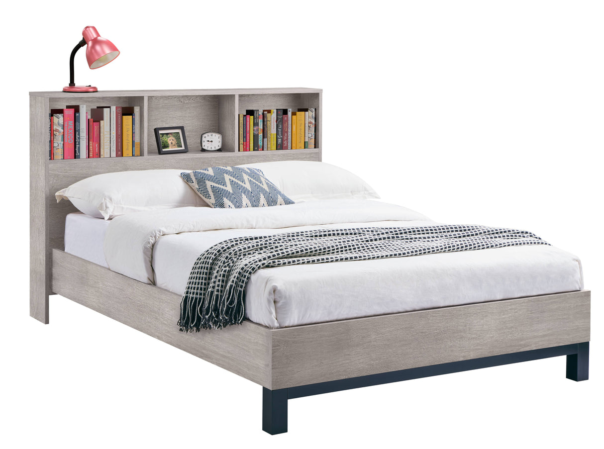 Bali Bookcase Headboard Bed - Grey Oak