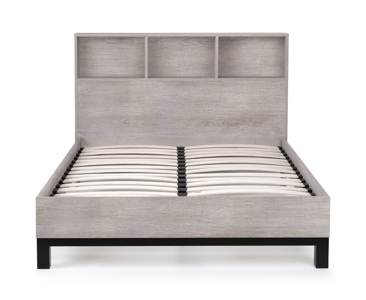 Bali Bookcase Headboard Bed - Grey Oak
