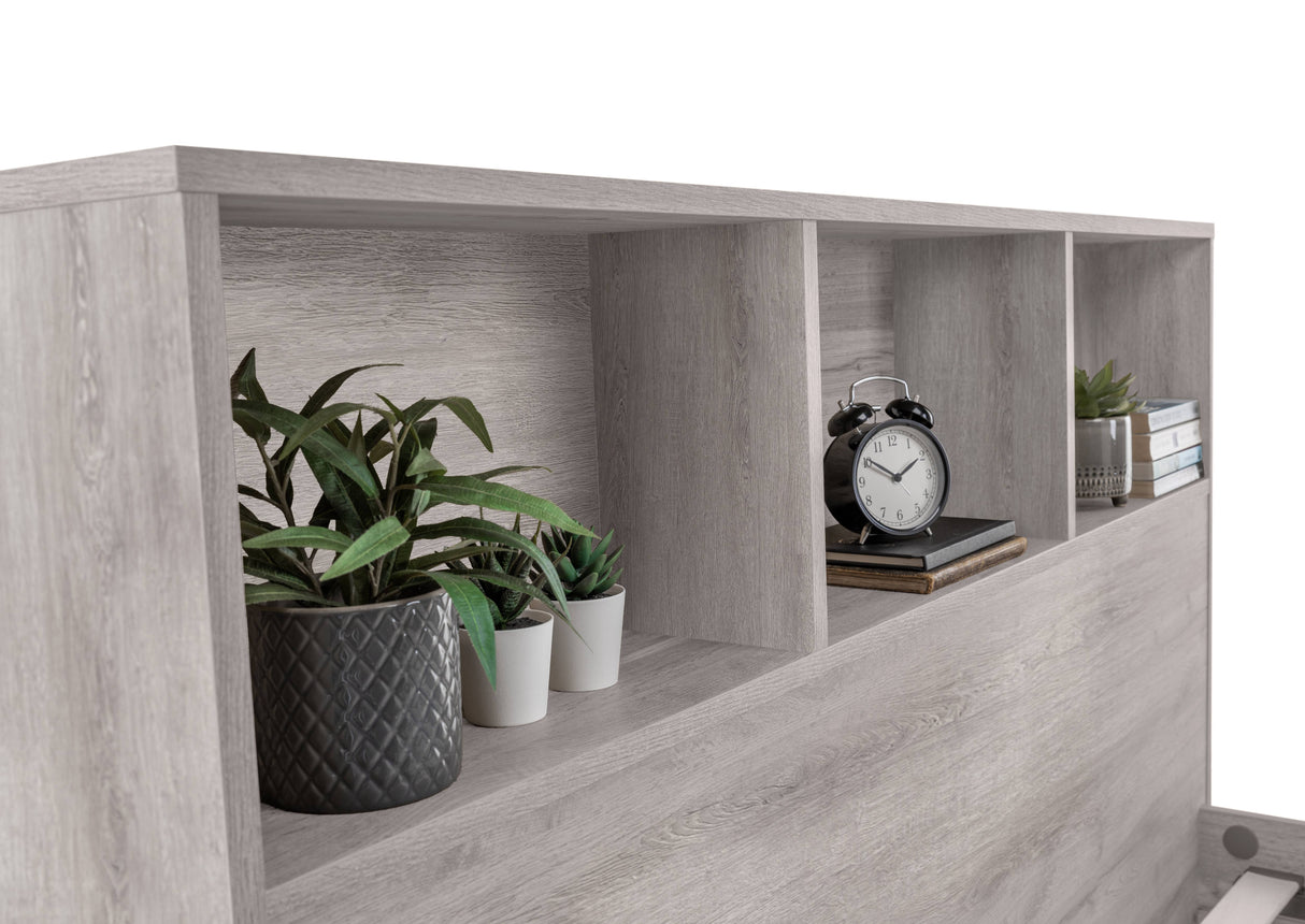 Bali Bookcase Headboard Bed - Grey Oak