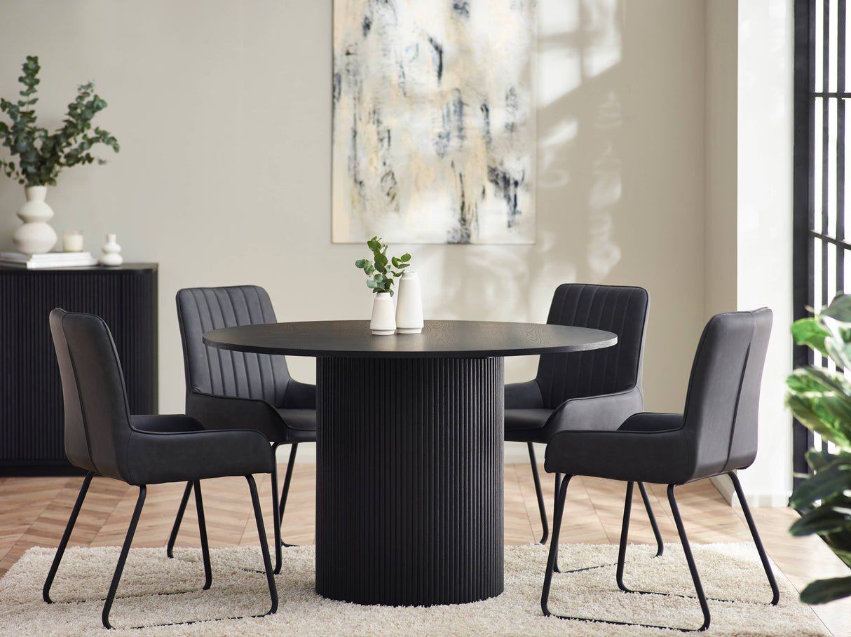 Louis Black Fluted Round Dining Table