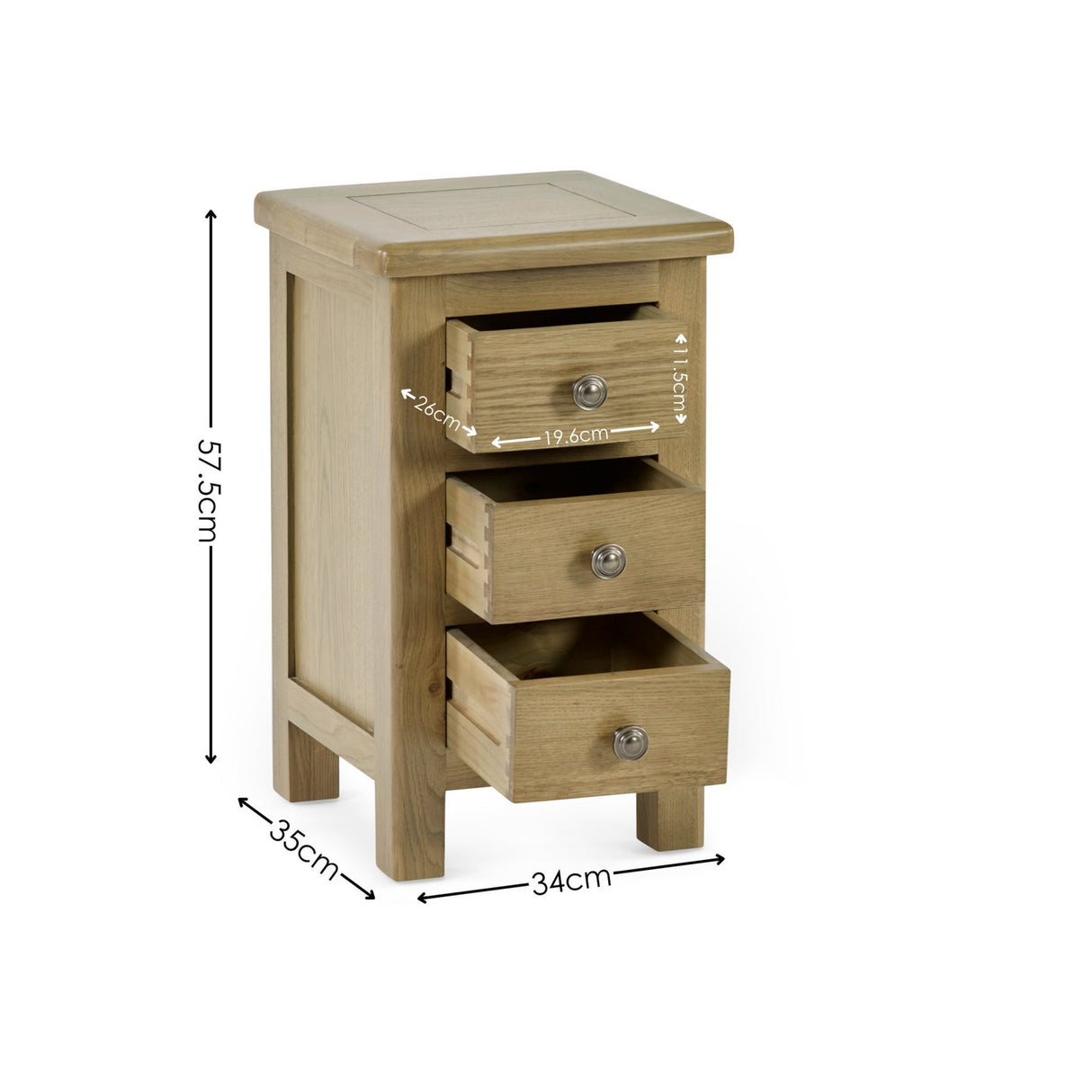 Windsor Slim 3 Drawer Bedside
