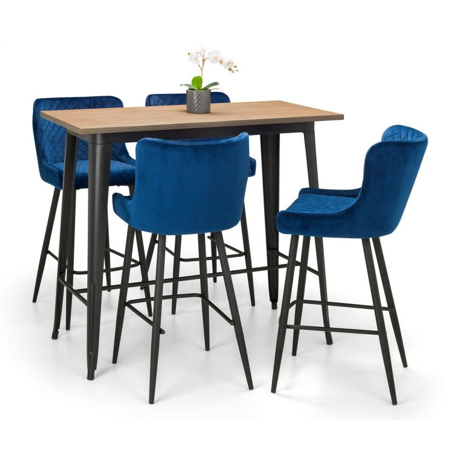 Grafton Bar Table & 4 Luxe Blue Bar Stools