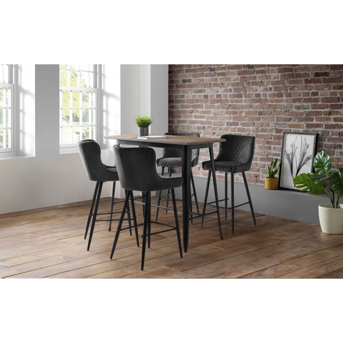 Grafton Bar Table & 4 Luxe Grey Bar Stools