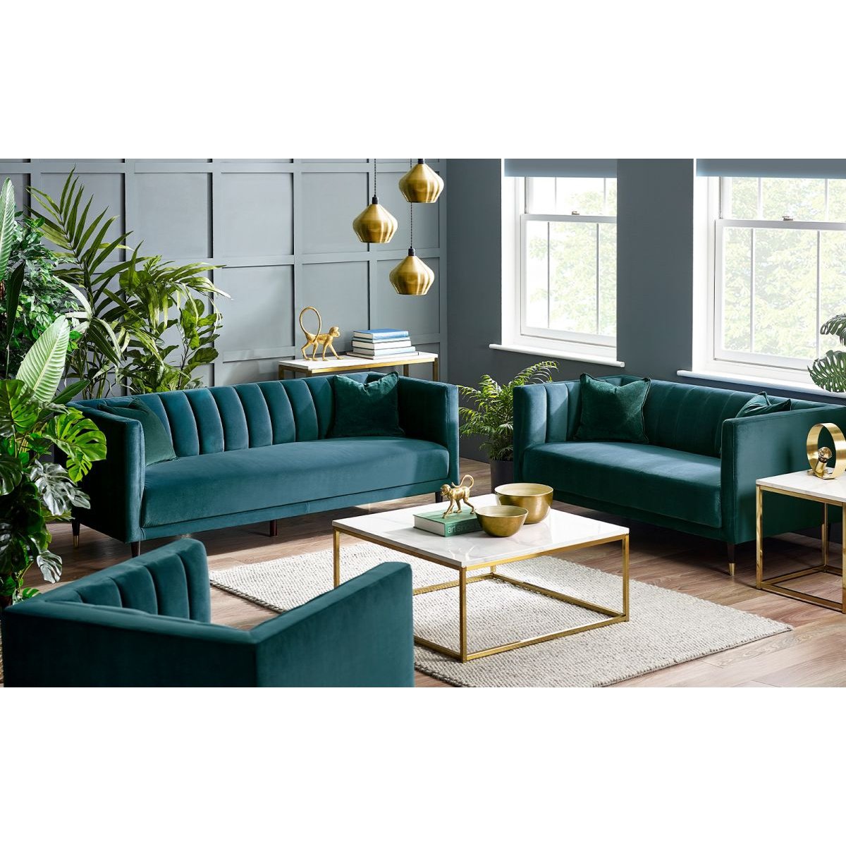Salma Scalloped Back 3 Seater - Teal
