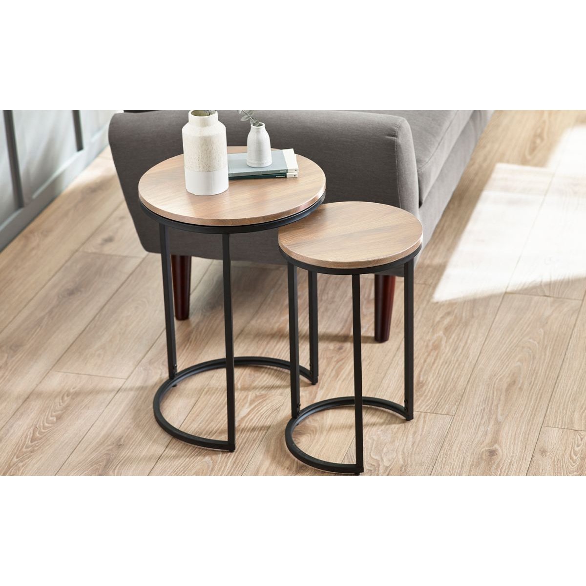 Tribeca Round Nesting Side Tables - Sonoma Oak