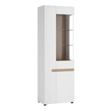 Chelsea Living Tall Glazed Narrow Display Unit (LHD) in White and Truffle Oak