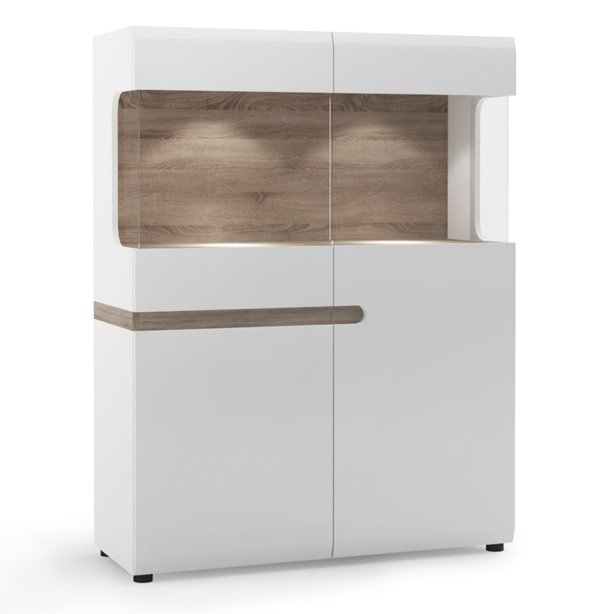 Chelsea Low Display Cabinet 109cm in White with Truffle Oak Trim