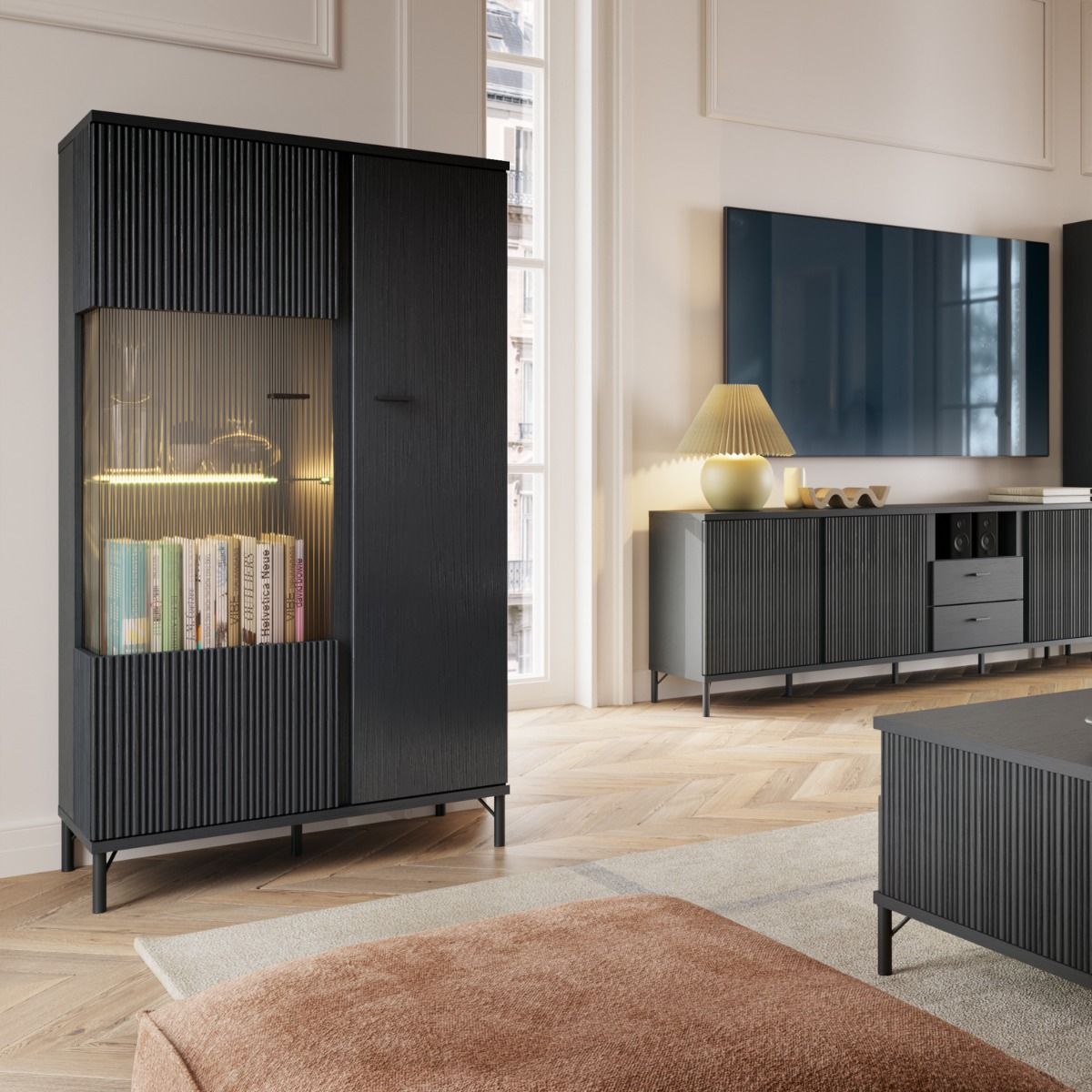 Lusaka Display Cabinet 2 Door in Black Graphite
