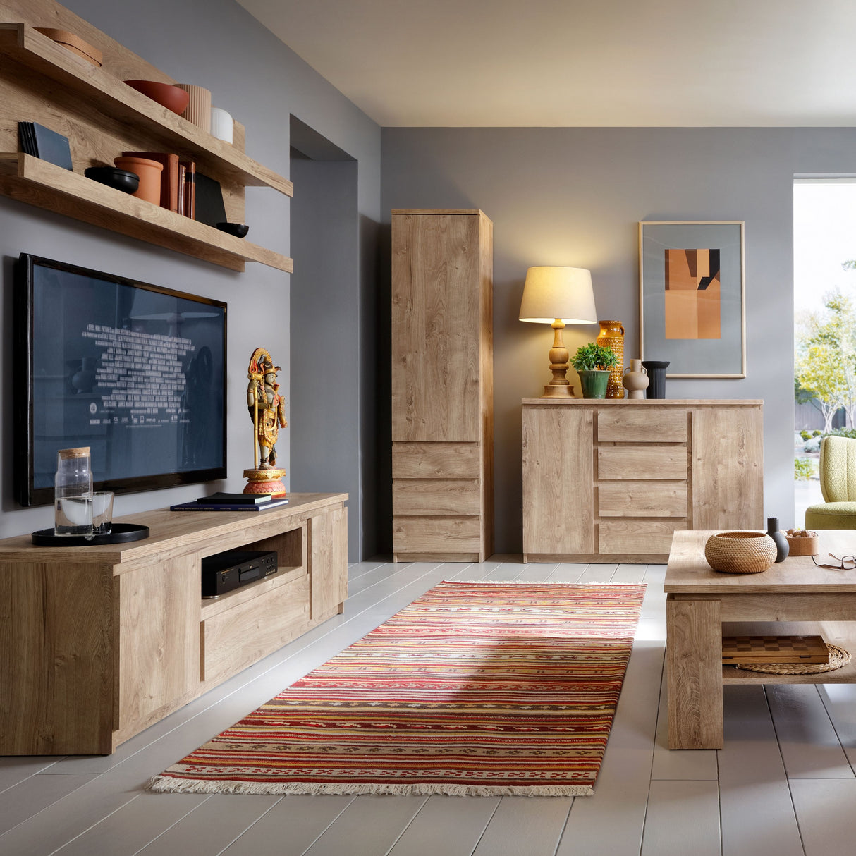Fribo 166cm Wide TV Cabinet with 2 Doors and Drawer