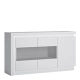Lyon 3 Door Glazed Sideboard (including LED lighting) in White and High Gloss