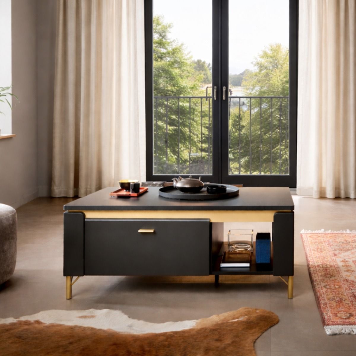 Genoa Coffee Table 1 Drawer in Black Matt/Gold