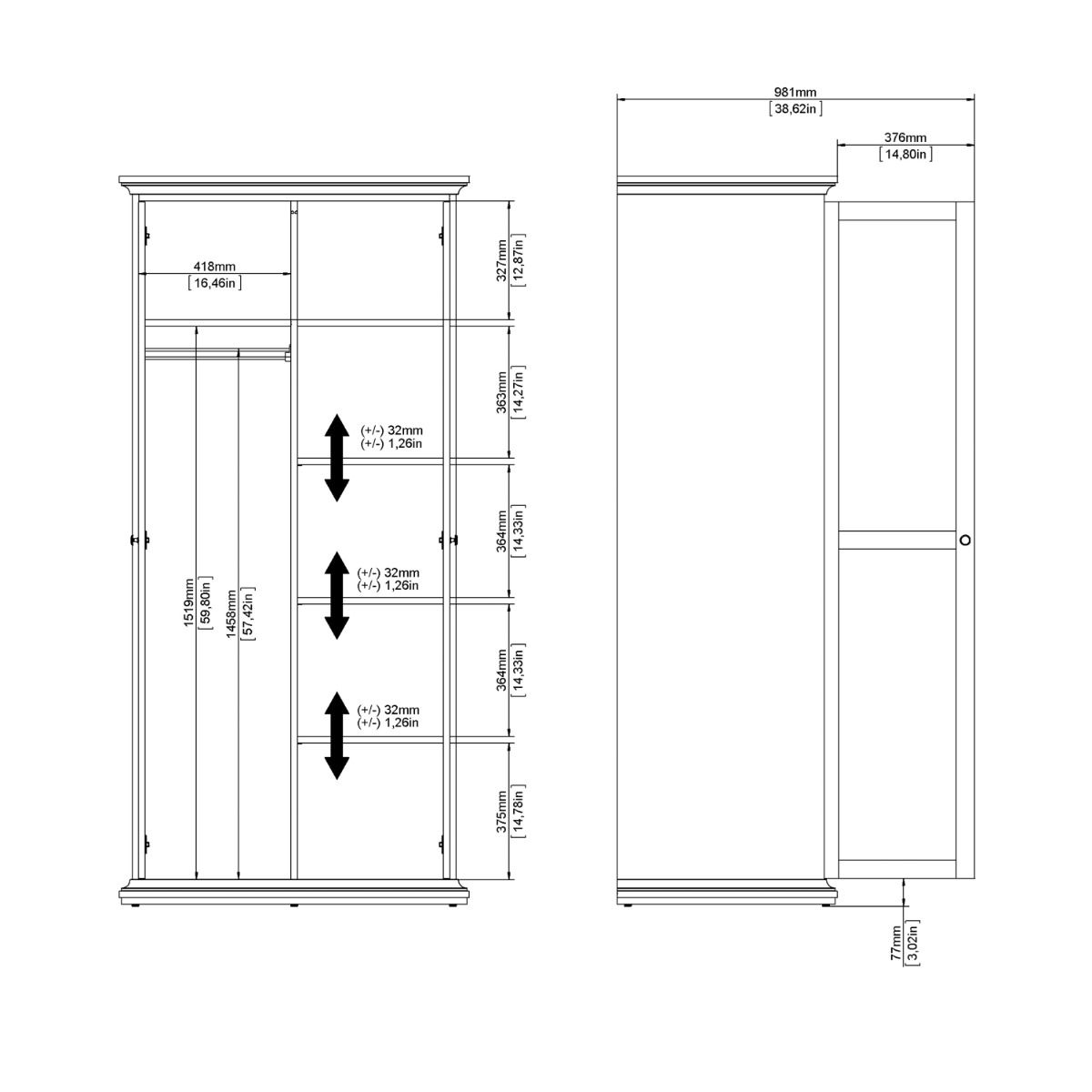 Paris Wardrobe with 2 Doors