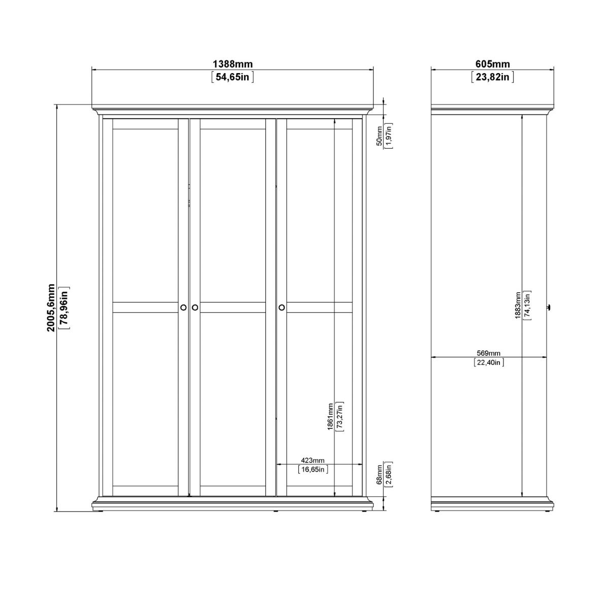 Paris Wardrobe with 3 Doors