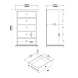 Paris Chest 5 Drawers in Grey