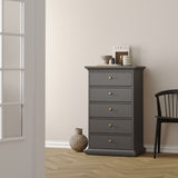Paris Chest 5 Drawers in Grey