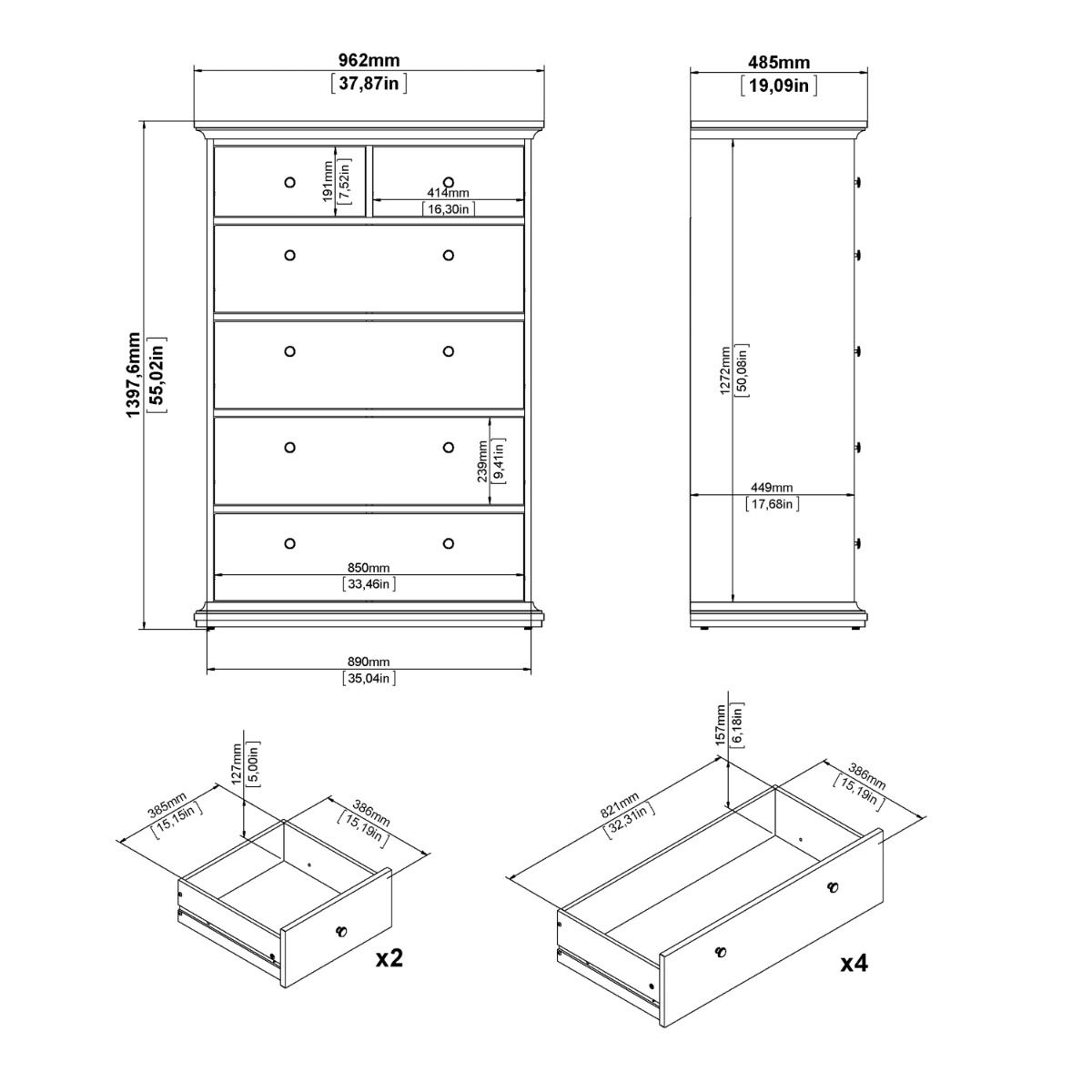 Paris Chest of 6 Drawers