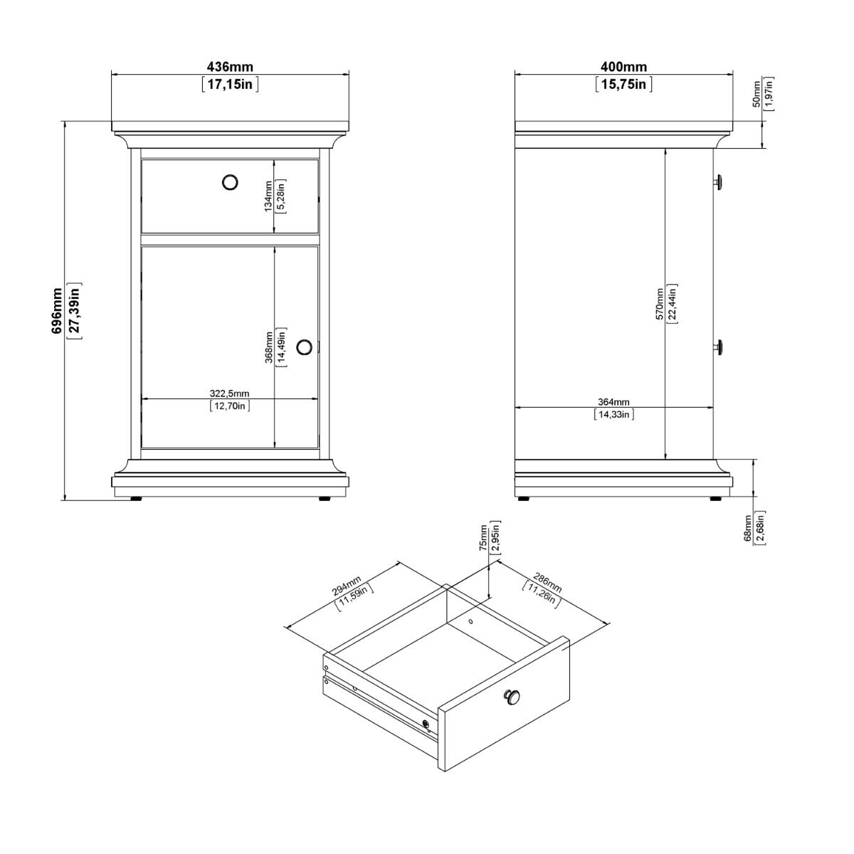 Paris Nightstand 1 Door + 1 Drawer