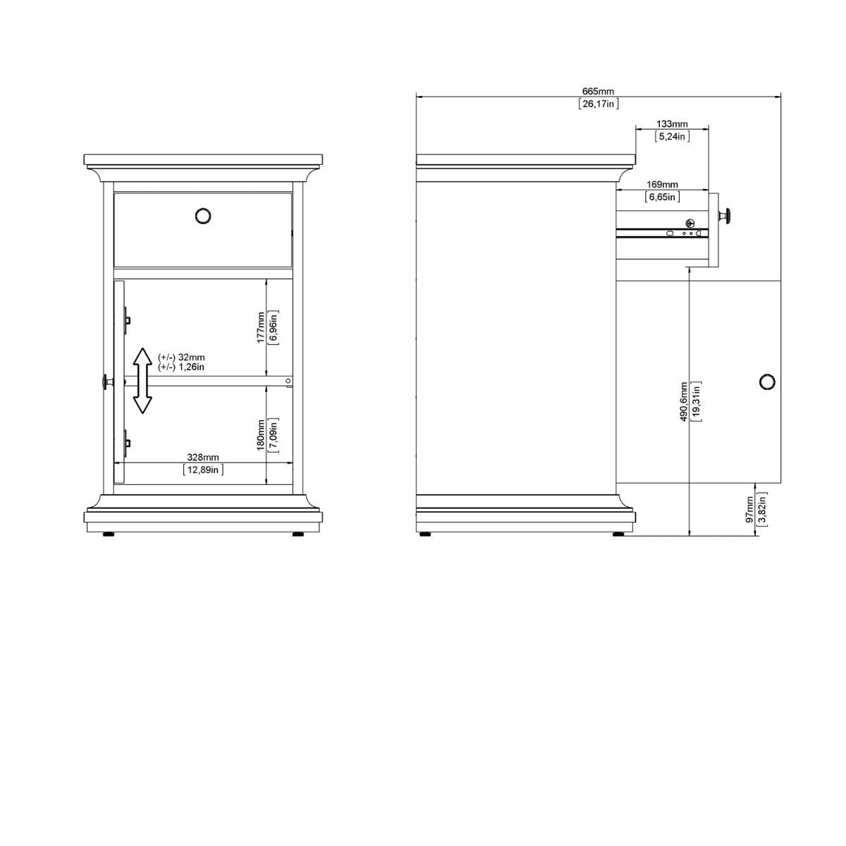 Paris Nightstand 1 Door + 1 Drawer