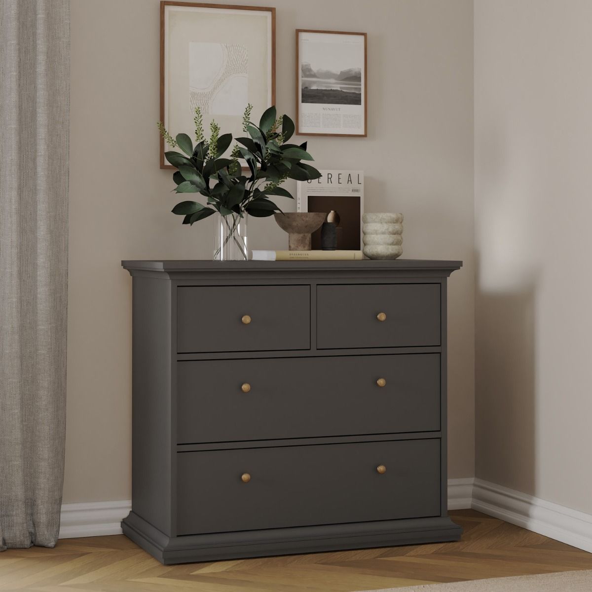 Paris Package - Bedside 2 Drawers + Chest of 4 Drawers + Wardrobe with 2 Doors White