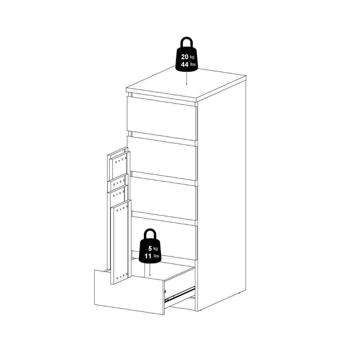 Naia Narrow Chest with 5 Drawers in Black Matt
