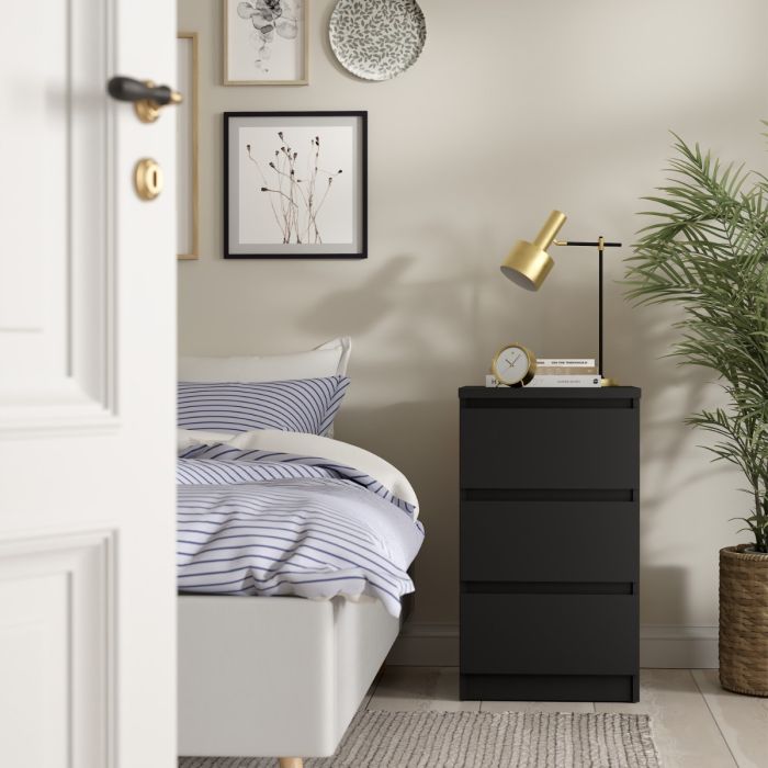 Naia Bedside with 3 Drawers in Black Matt