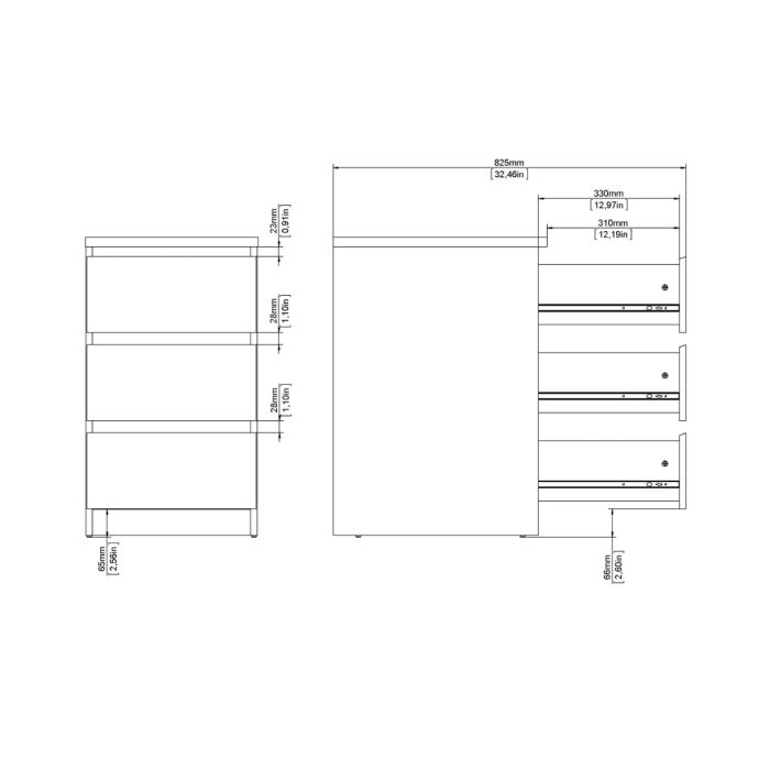 Naia Bedside with 3 Drawers in Black Matt