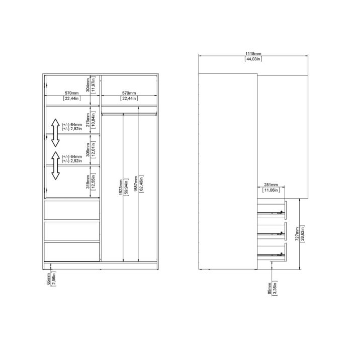 Naia Wardrobe with 1 Sliding Door 1 Door 3 Drawers