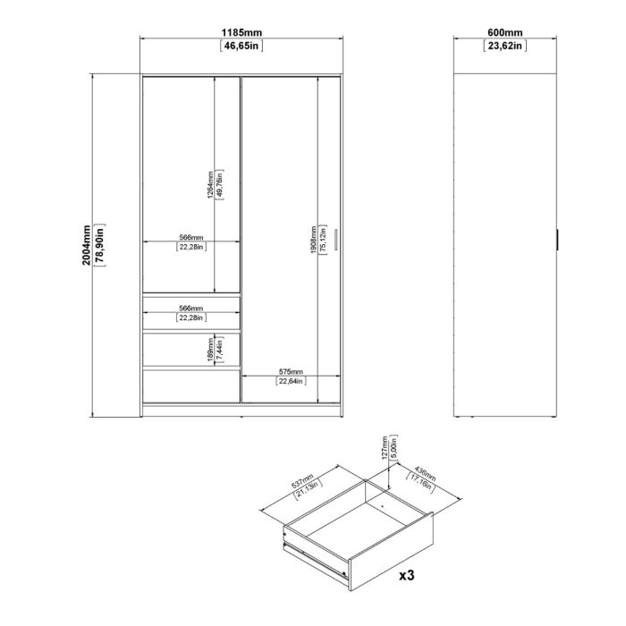 Naia Wardrobe with 1 Sliding Door 1 Door 3 Drawers