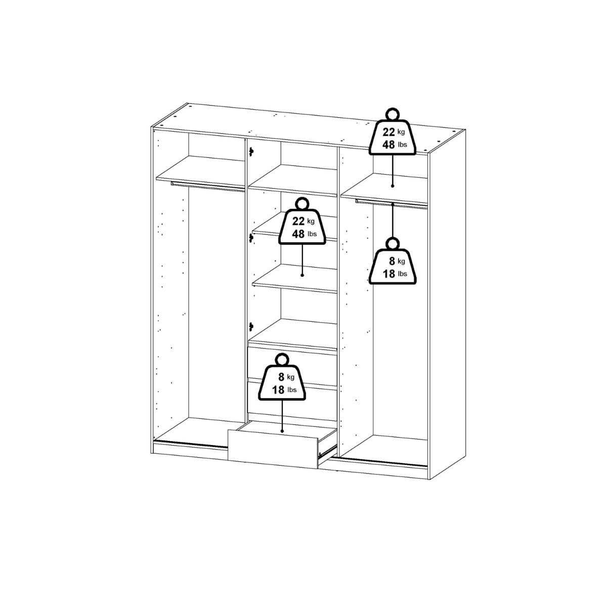 Naia Wardrobe with 2 Sliding Doors 1 Door 3 Drawers